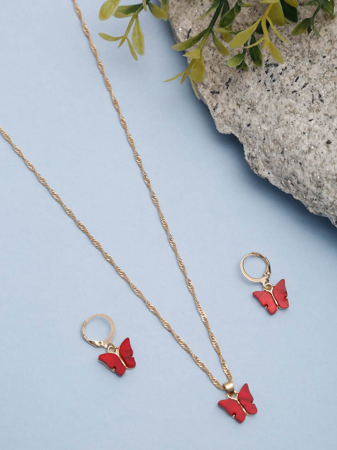 YouBella By Youbella Gold-Plated Red Butterfly Shaped Jewellery Set